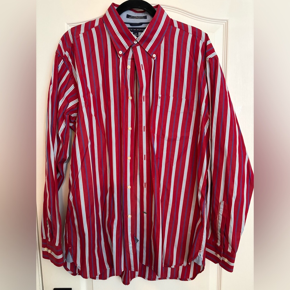 Tommy Hilfiger Red and White Striped Shirt